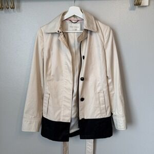 Banana Republic Womens‎ Trench Coat Small Creamy Tan Black Rain Jacket Belt Zip